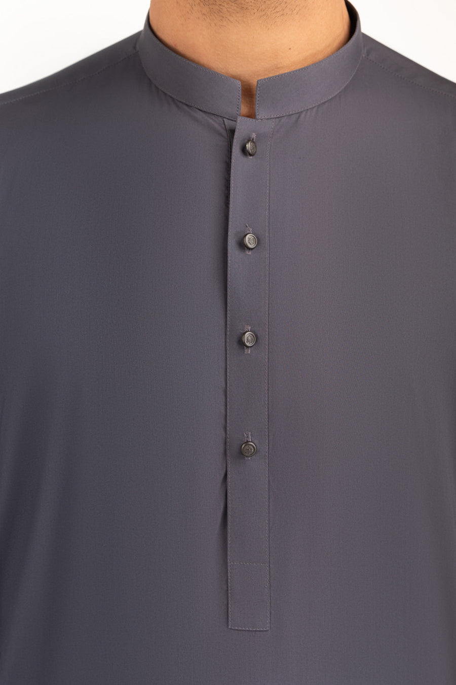 Slate Grey Cotton 2-Piece Kurta | Mandarin Collar