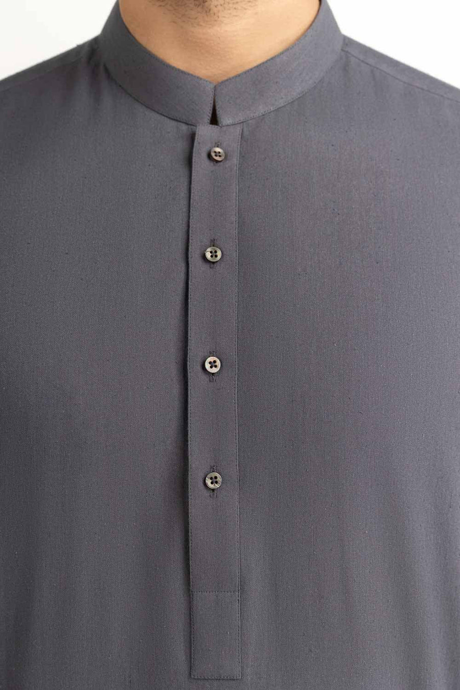 Slate Grey Mulberry Silk 2-Piece Kurta | Mandarin Collar