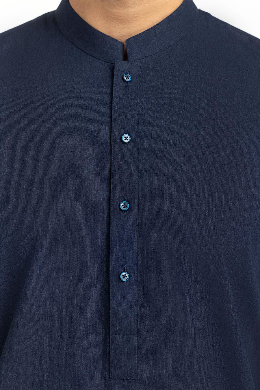 Midnight Navy Linen 2-Piece Kurta | Henley Neckline