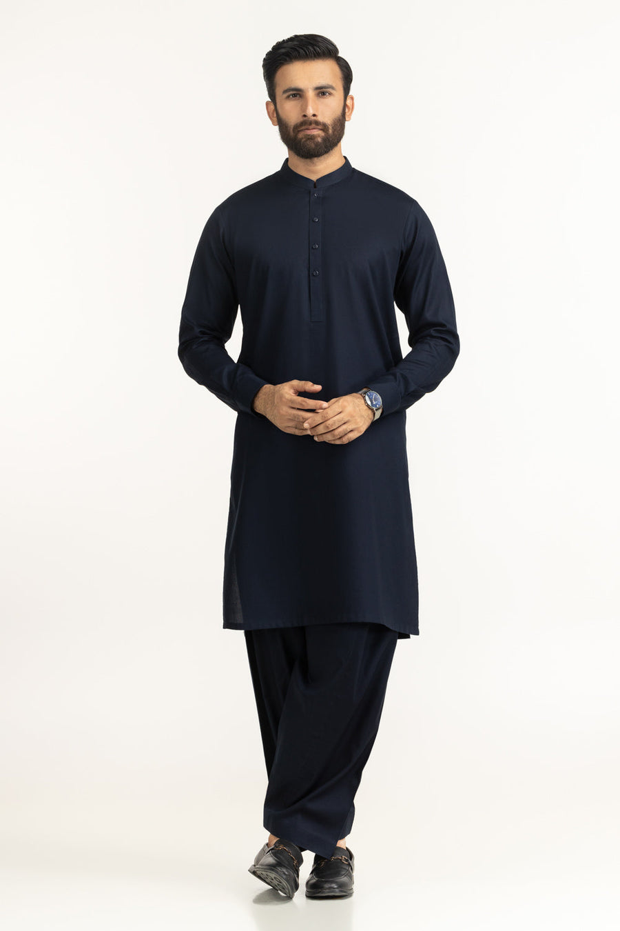 Midnight Navy Silk 2-Piece Kurta | Mandarin Collar