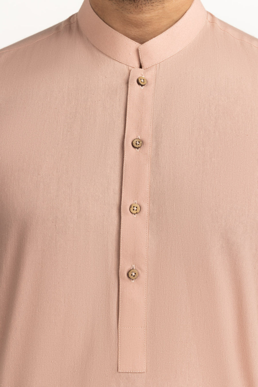 Tea Pink Silk 2-Piece Kurta Set | Henley Neckline