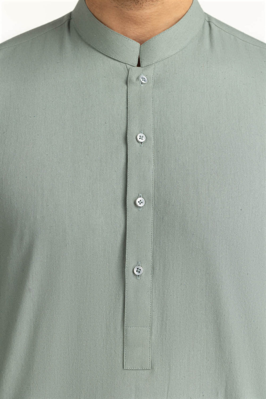 Sage Linen 2-Piece Kurta Set | Mandarin Collar