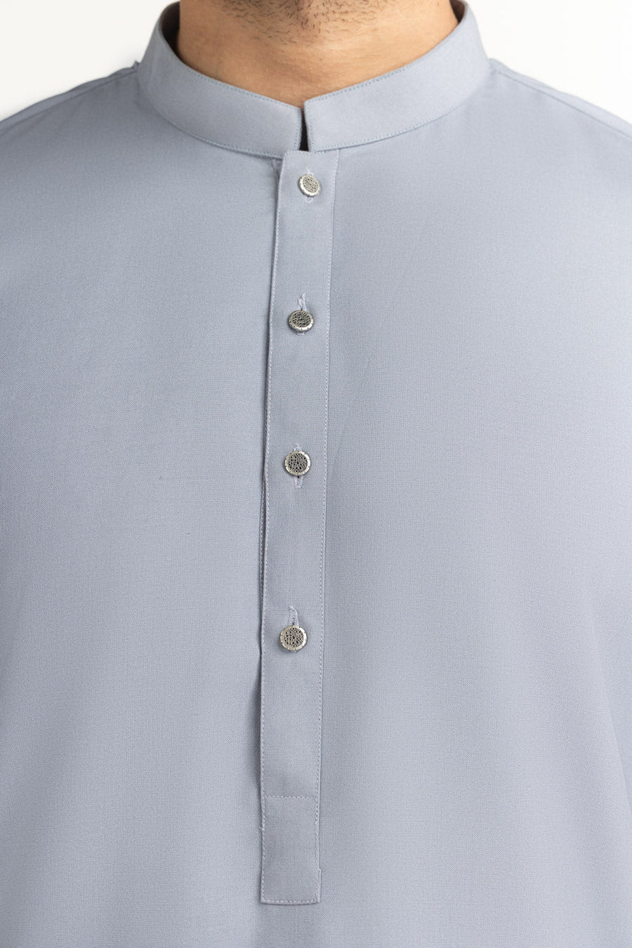 Slate Blue Mulberry Silk 2-Piece Kurta | Mandarin Collar
