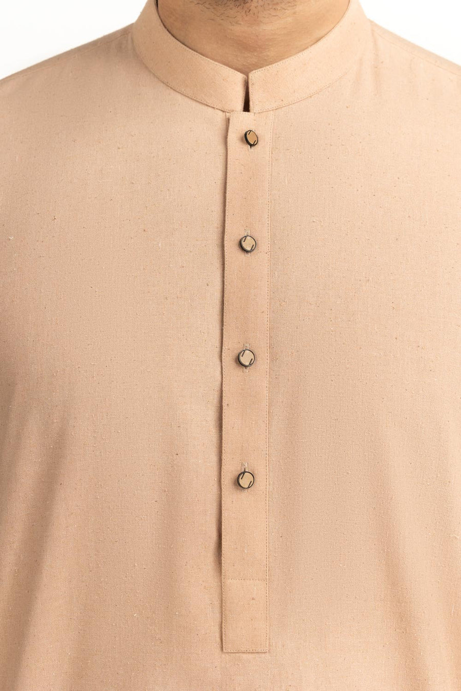 Warm Taupe Cotton 2-Piece Kurta | Mandarin Collar