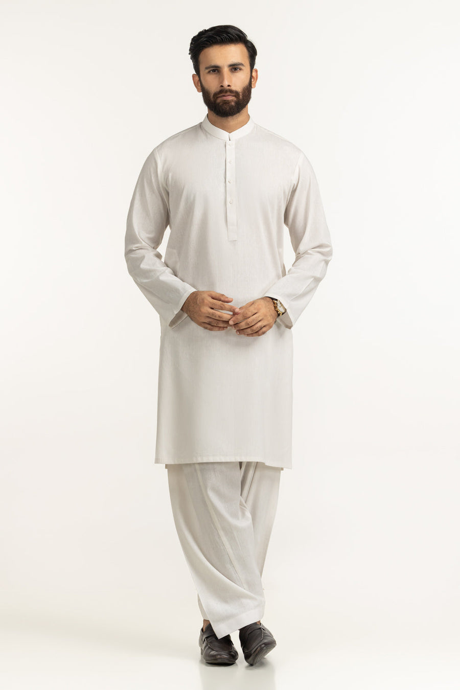Off-White Mulberry Silk 2-Piece Kurta | Mandarin Collar Design