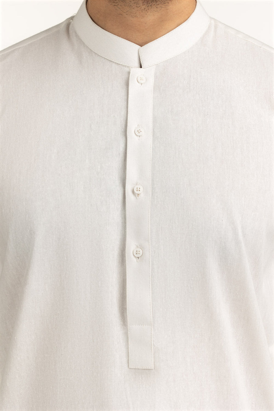 Off-White Mulberry Silk 2-Piece Kurta | Mandarin Collar Design