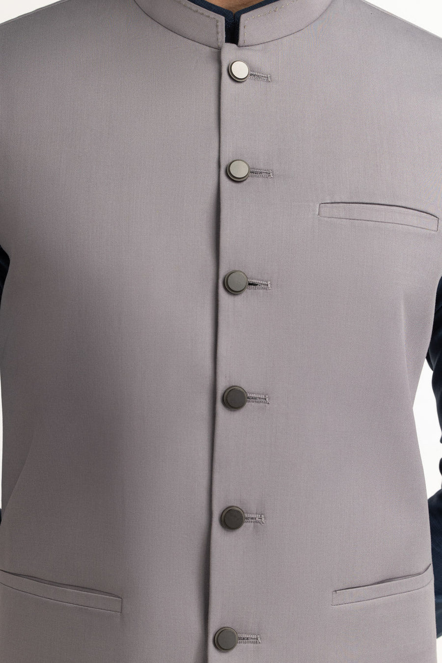Slate Grey Silk Cashmere 2-Piece Waistcoat | Mandarin Collar