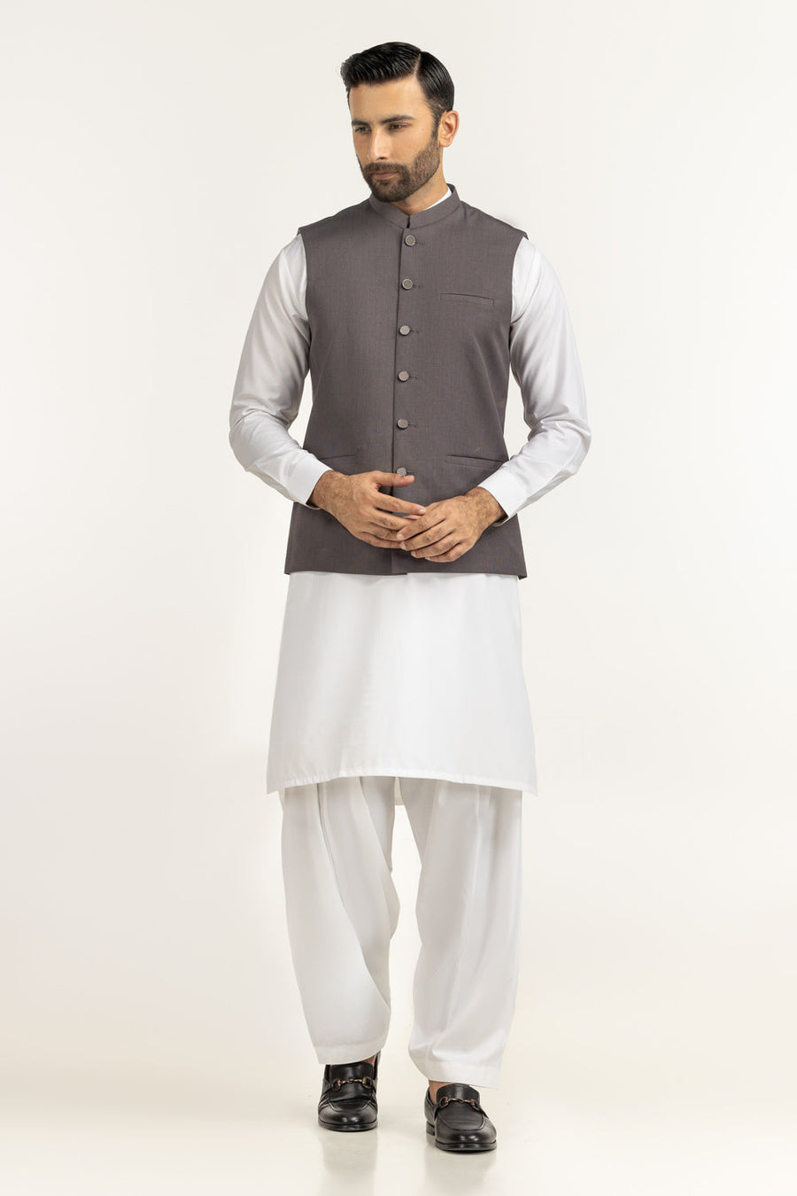 Chocolate Brown Silk 3-Piece Waistcoat Set | Mandarin Collar