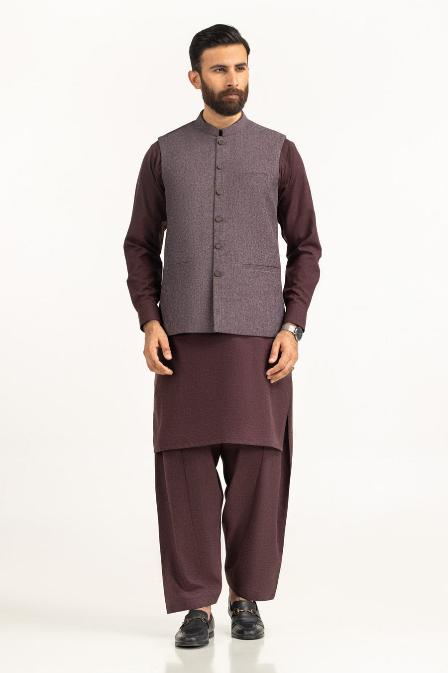 Charcoal Linen 2-Piece Waistcoat | Mandarin Collar