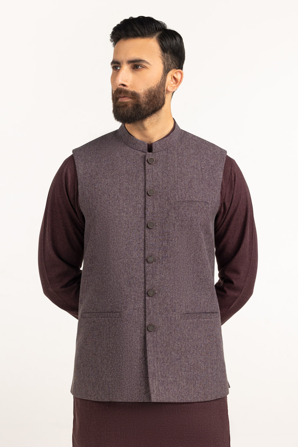 Charcoal Linen 2-Piece Waistcoat | Mandarin Collar