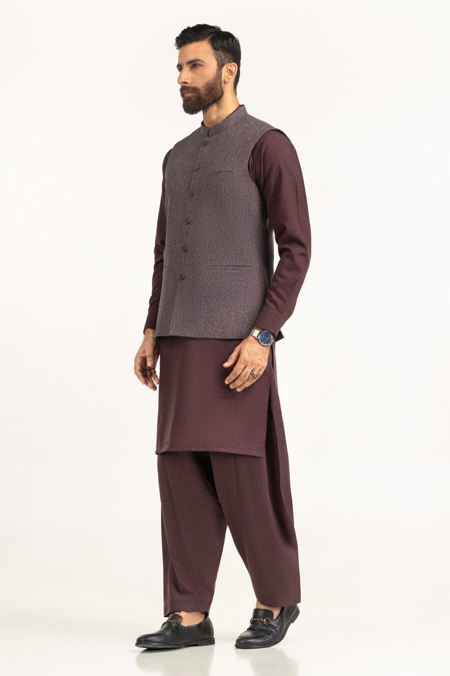 Charcoal Linen 2-Piece Waistcoat | Mandarin Collar