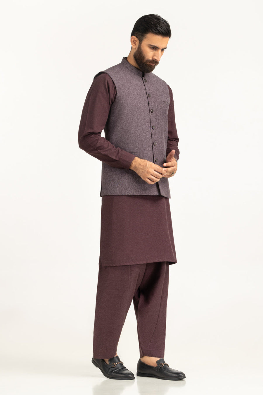 Charcoal Linen 2-Piece Waistcoat | Mandarin Collar