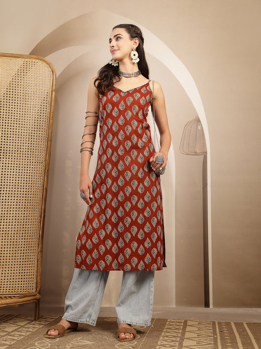 Ethnic Motif Printed Straight Kurti - Pehnaawaa