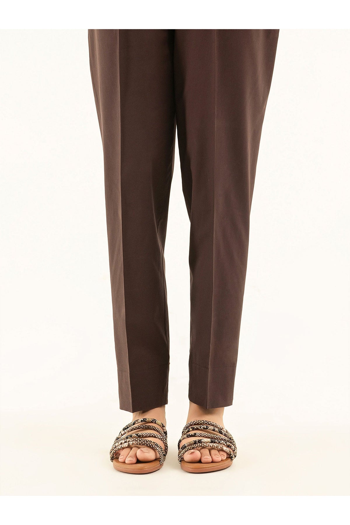 Chocolate Brown Cambric 1-Piece Trousers | Beaded Strap Slides
