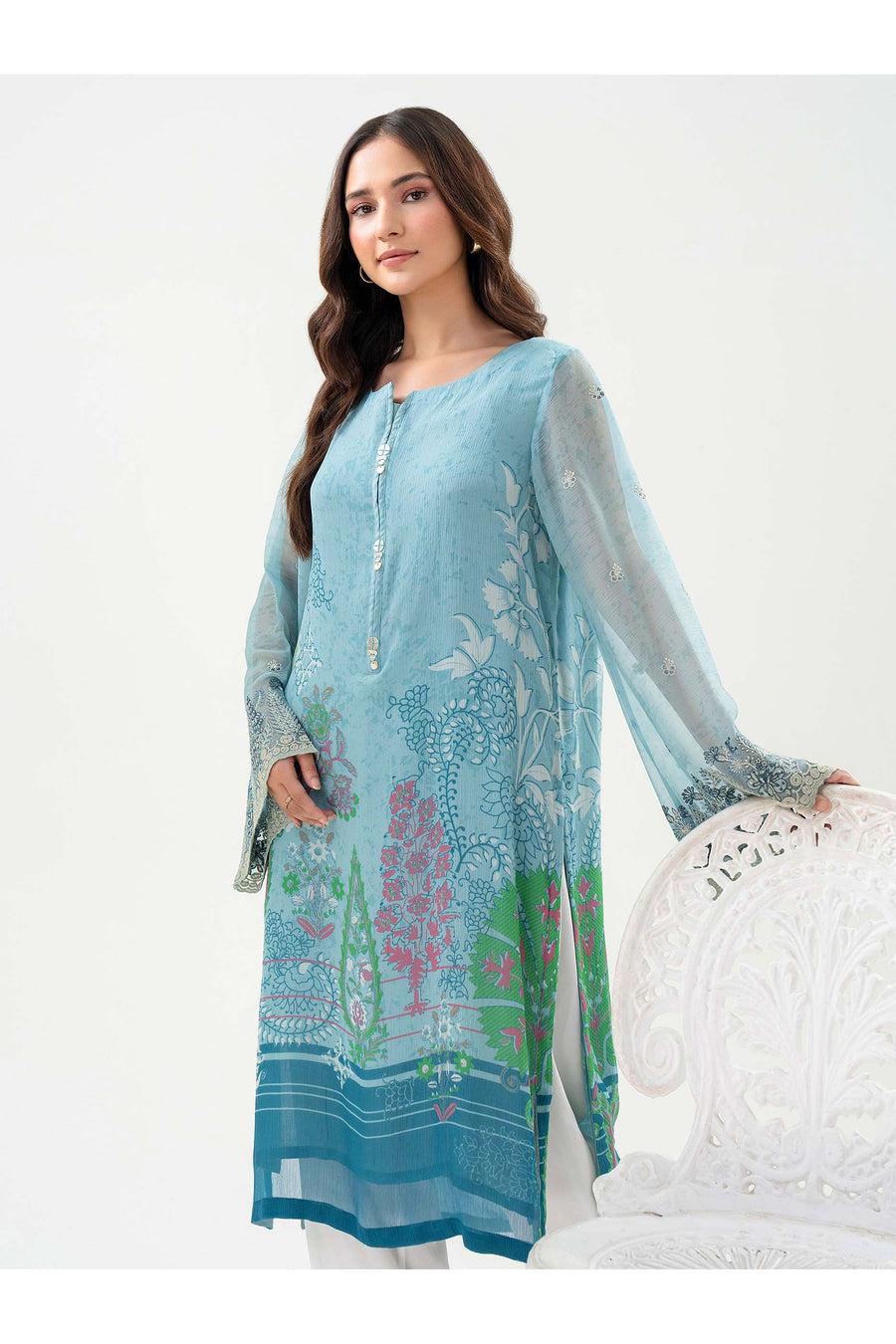 Embroidered Chiffon Shirt for Effortless Style