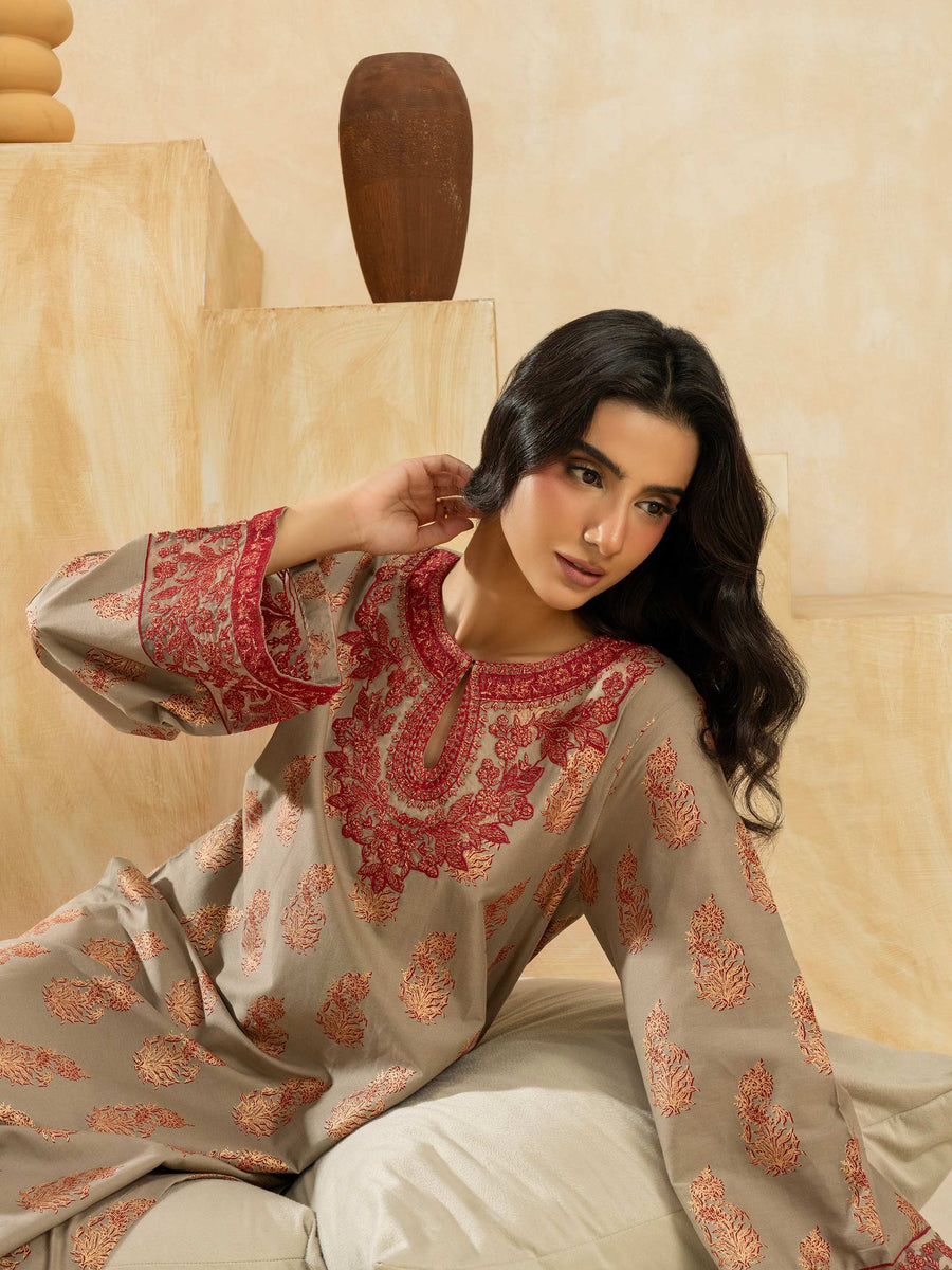 2 Piece Cotton Suit-Embroidered (Pret) - Pehnaawaa