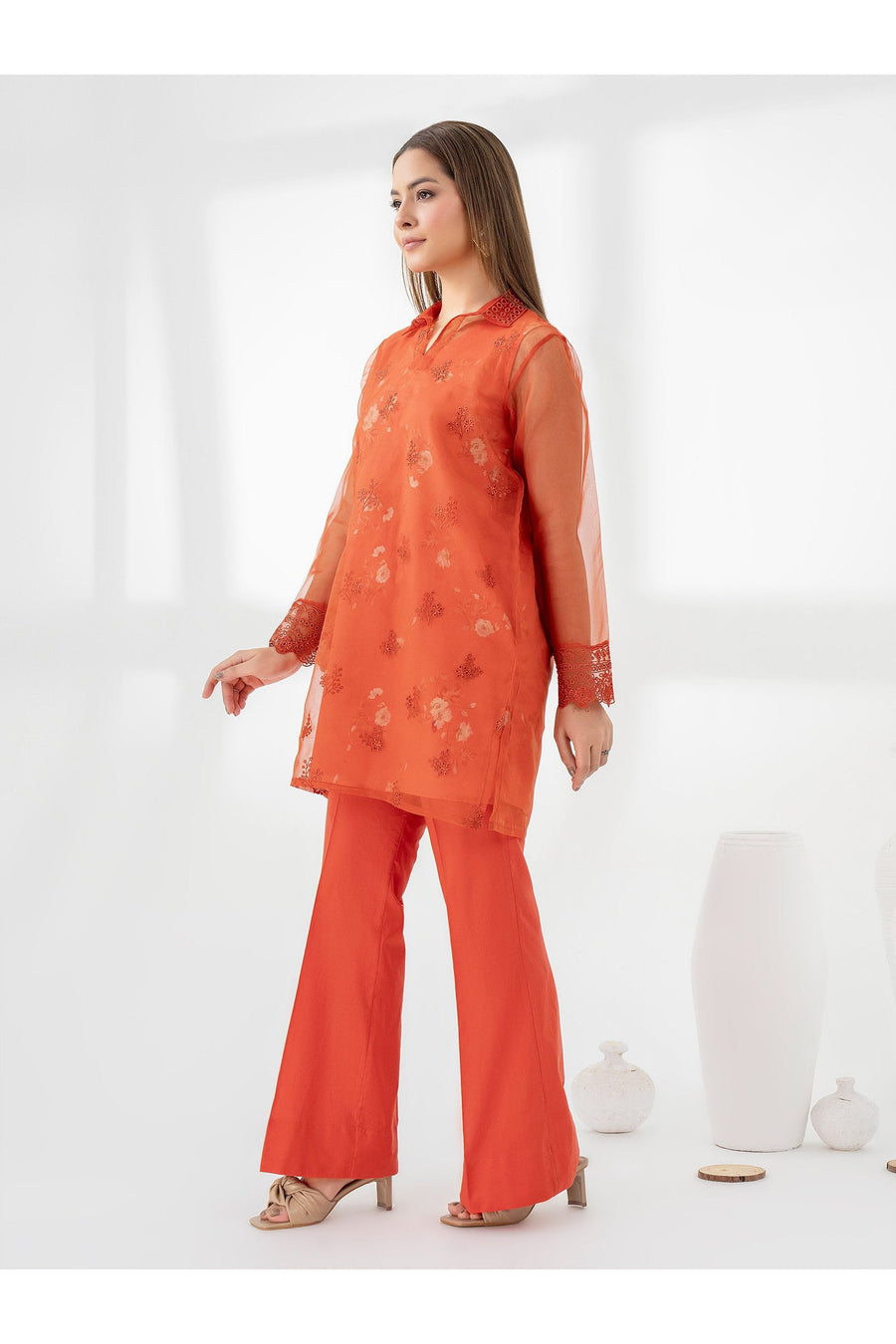 Stylish Embroidered Organza Suit Set