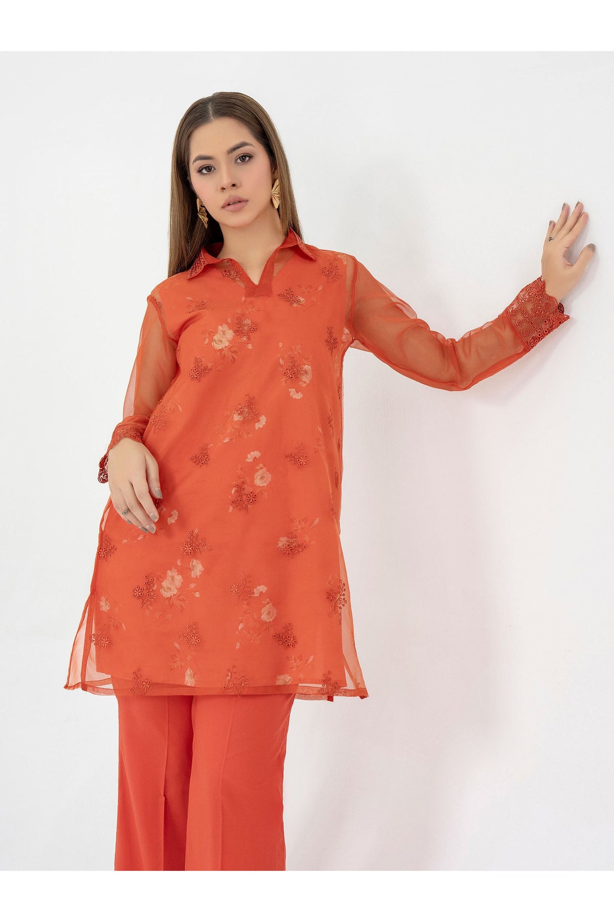 Stylish Embroidered Organza Suit Set