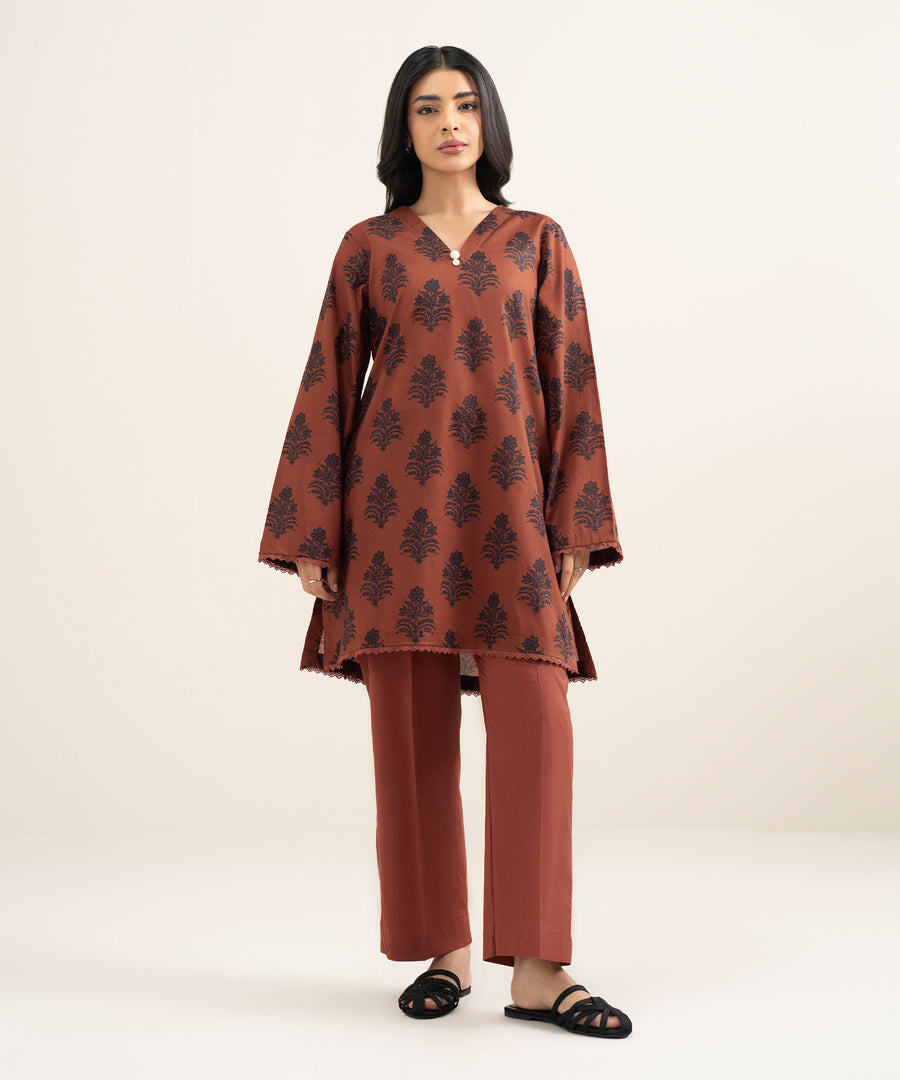 Printed Lawn Shirt - Rust Brown