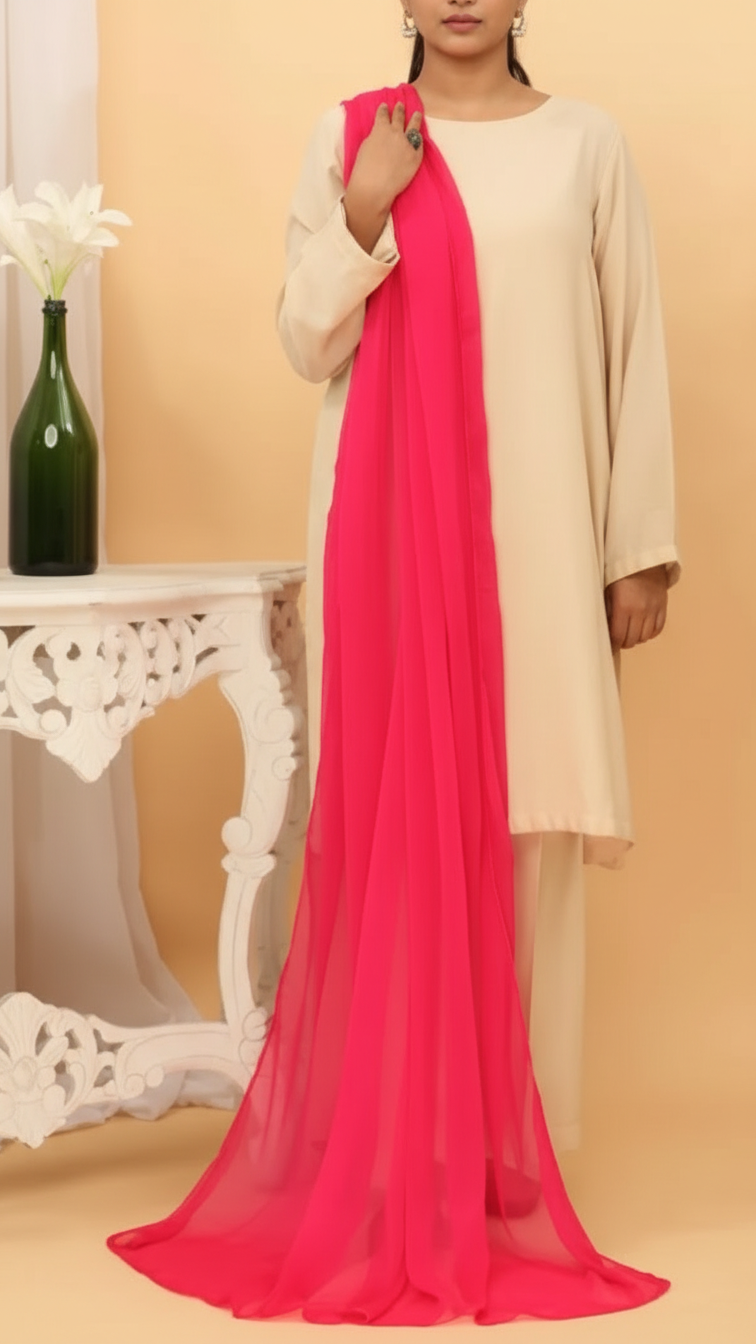 Pink Chiffon Dupatta | Stitched