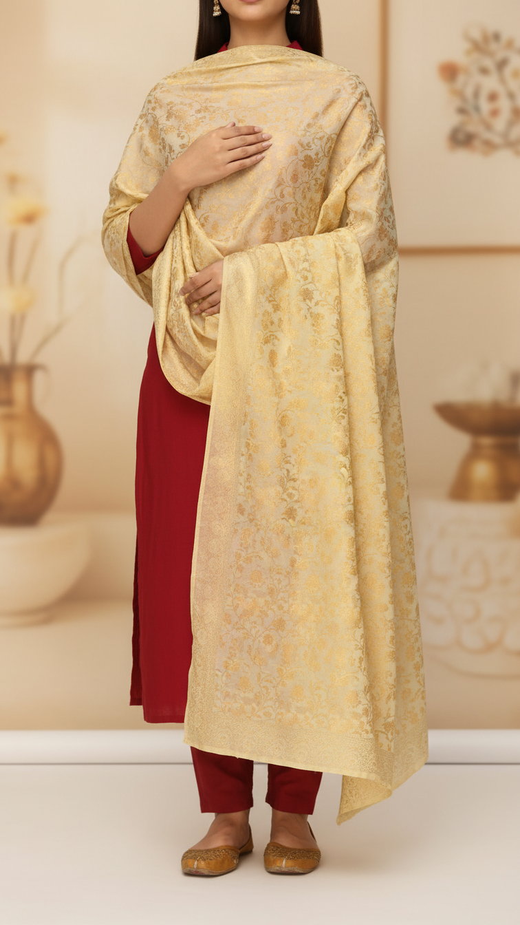 Elegant Gold Print Cotton Silk Dupatta