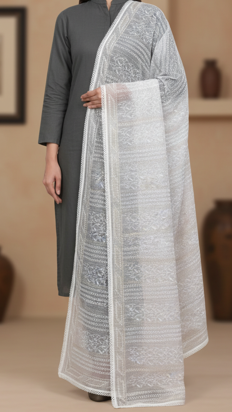 White Dupatta | Geometric