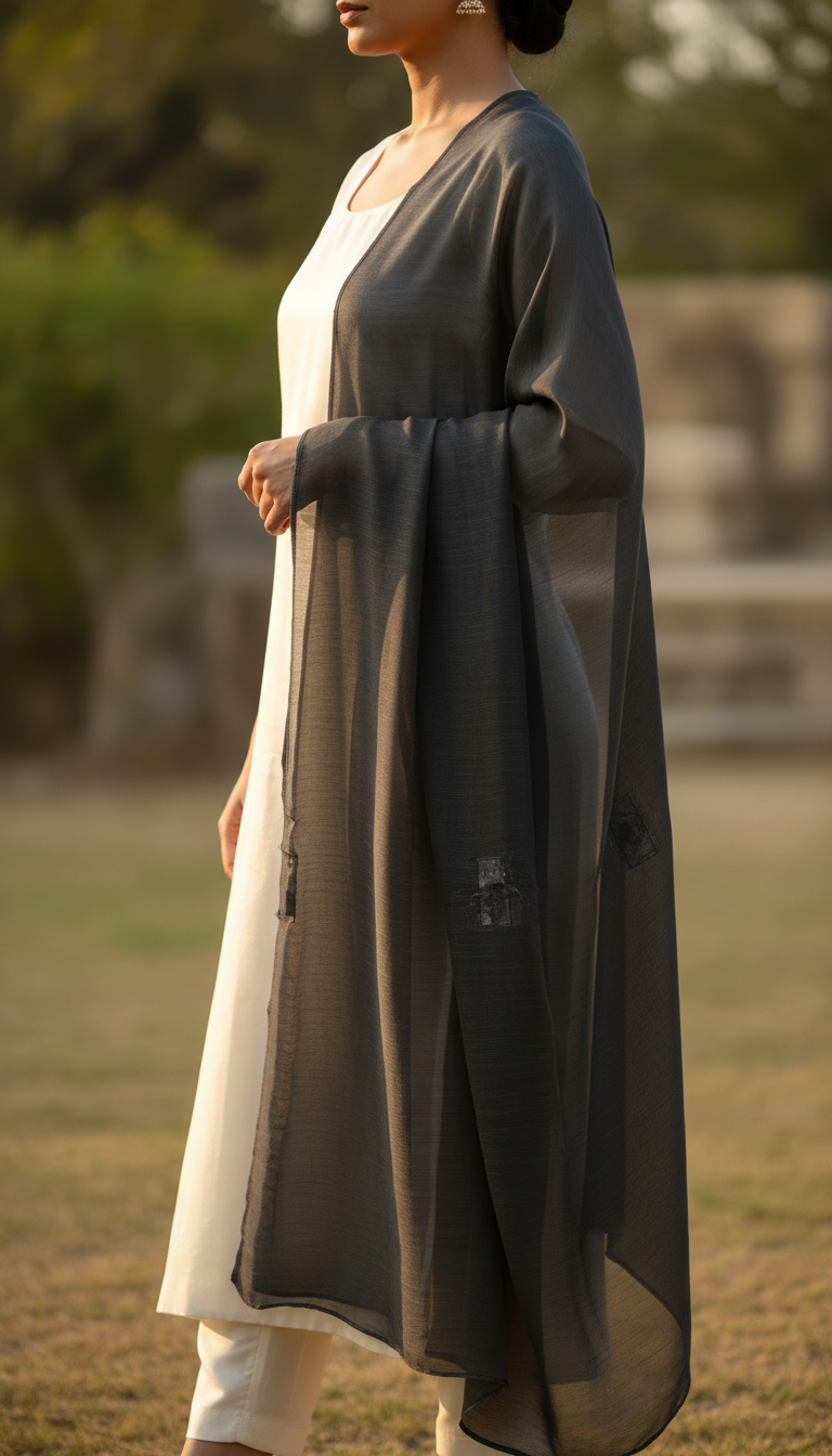 Black Plain Chiffon Dupatta PD6001