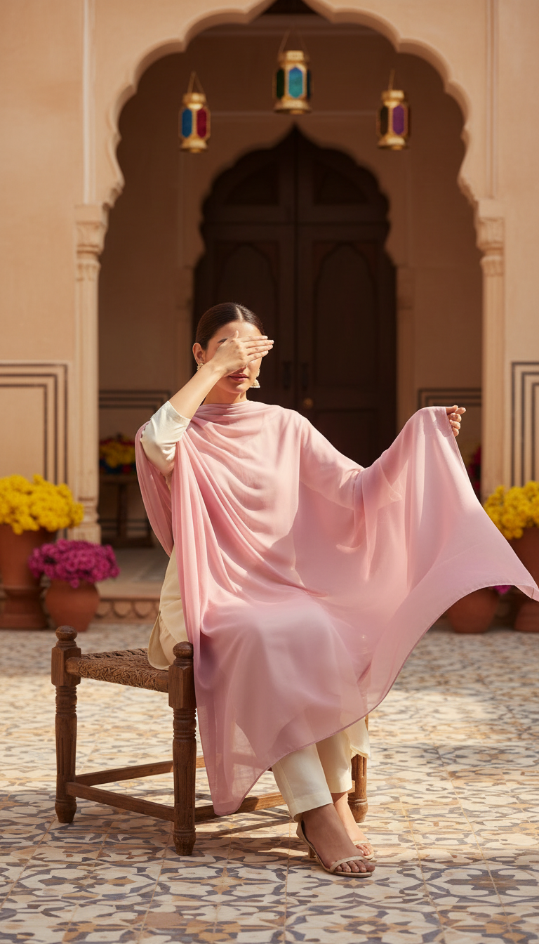 Elegant Peach Chiffon Dupatta for Festive Wear