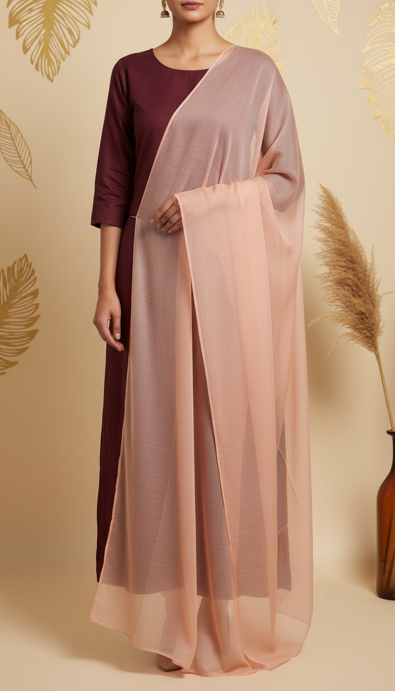 Peach Dyed Organza Dupatta PD6030