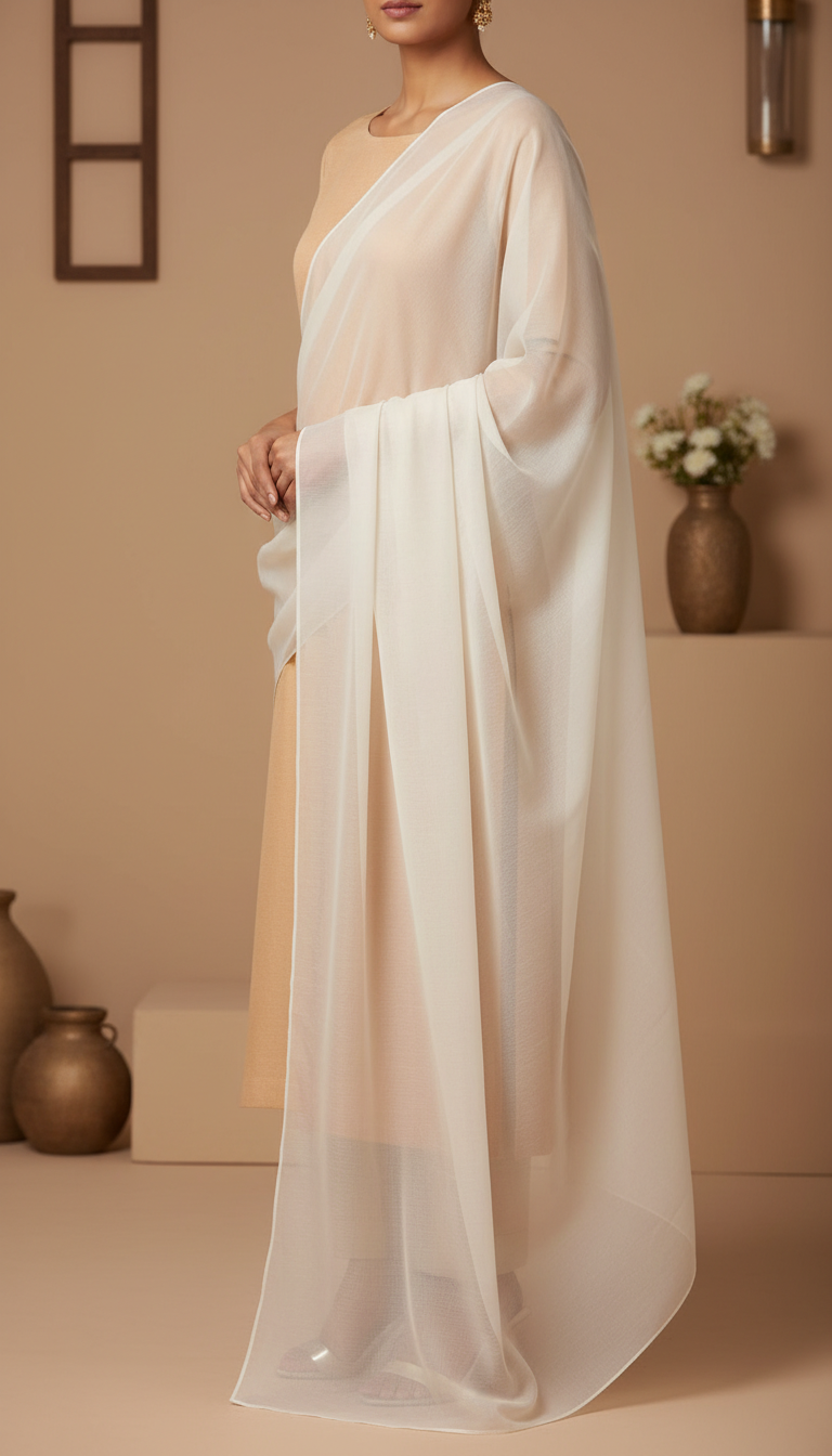 Off/White Dyed Organza Dupatta PD6031