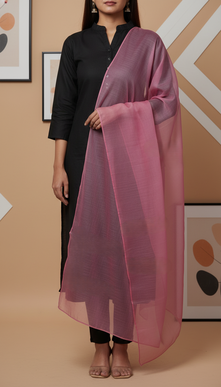 Elegant Pink Organza Dupatta
