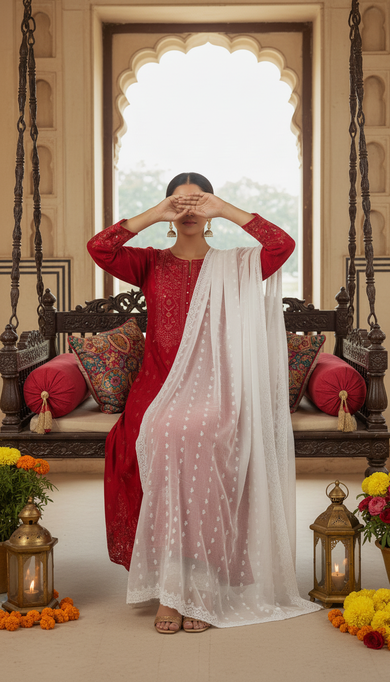 Embellished White Chiffon Dupatta