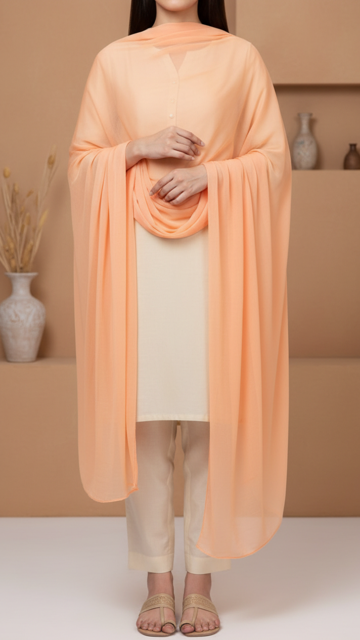 Peach Plain Dyed Chiffon Dupatta PS2702 - Pehnaawaa