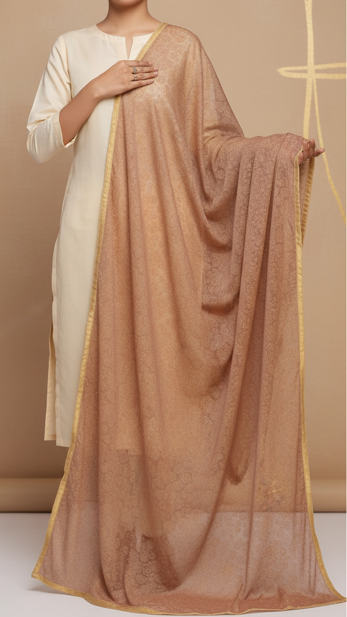 Brown Screen Printed Chiffon Dupatta PS2703