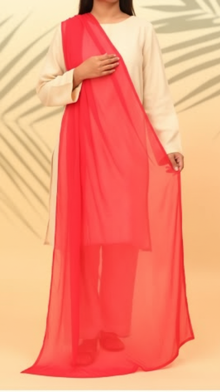 Red Dyed Plain Chiffon Dupatta PS4706