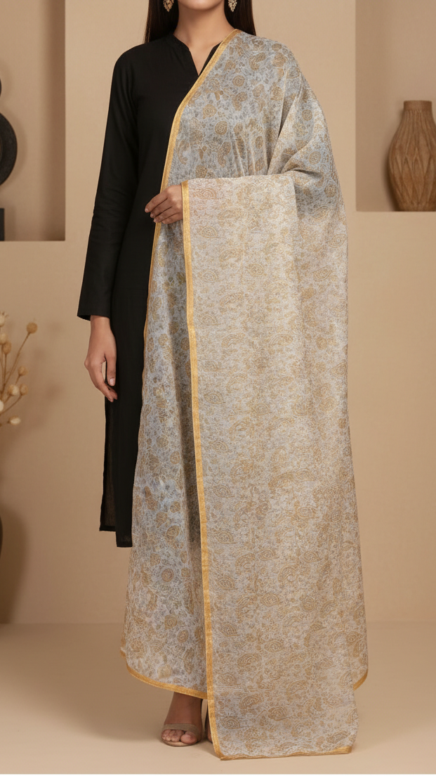 White Chiffon Dupatta | Paisley