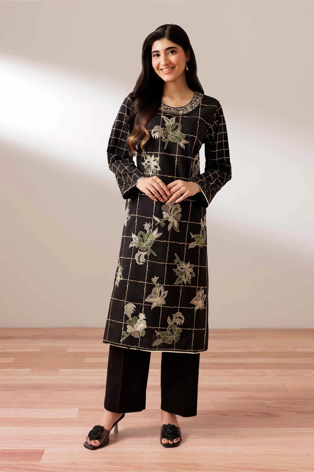 Black Cambric 2-Piece Embroidered Suit