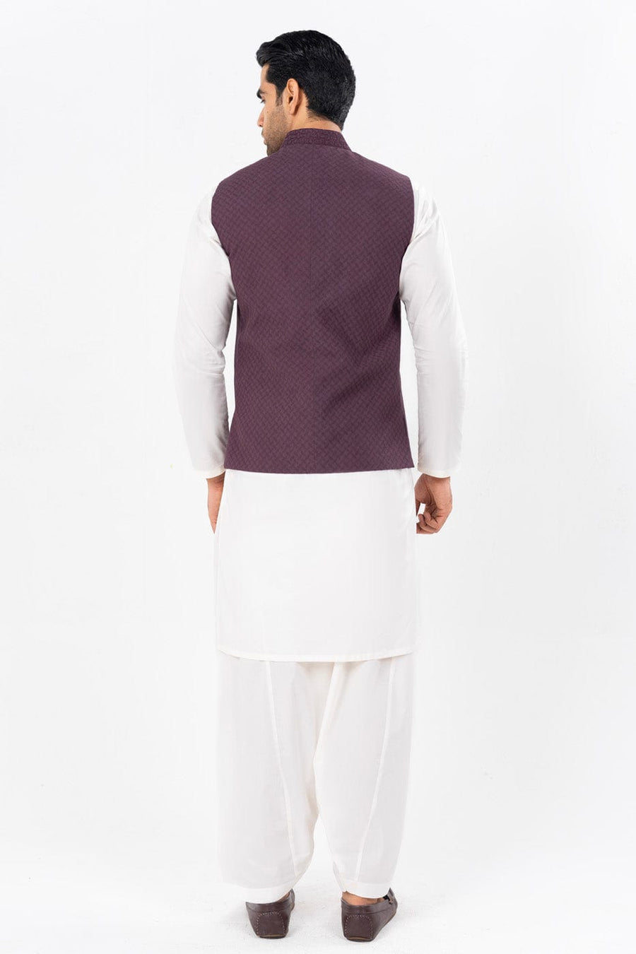 Plum Silk Jacquard 3-Piece Suit | Quilted Waistcoat