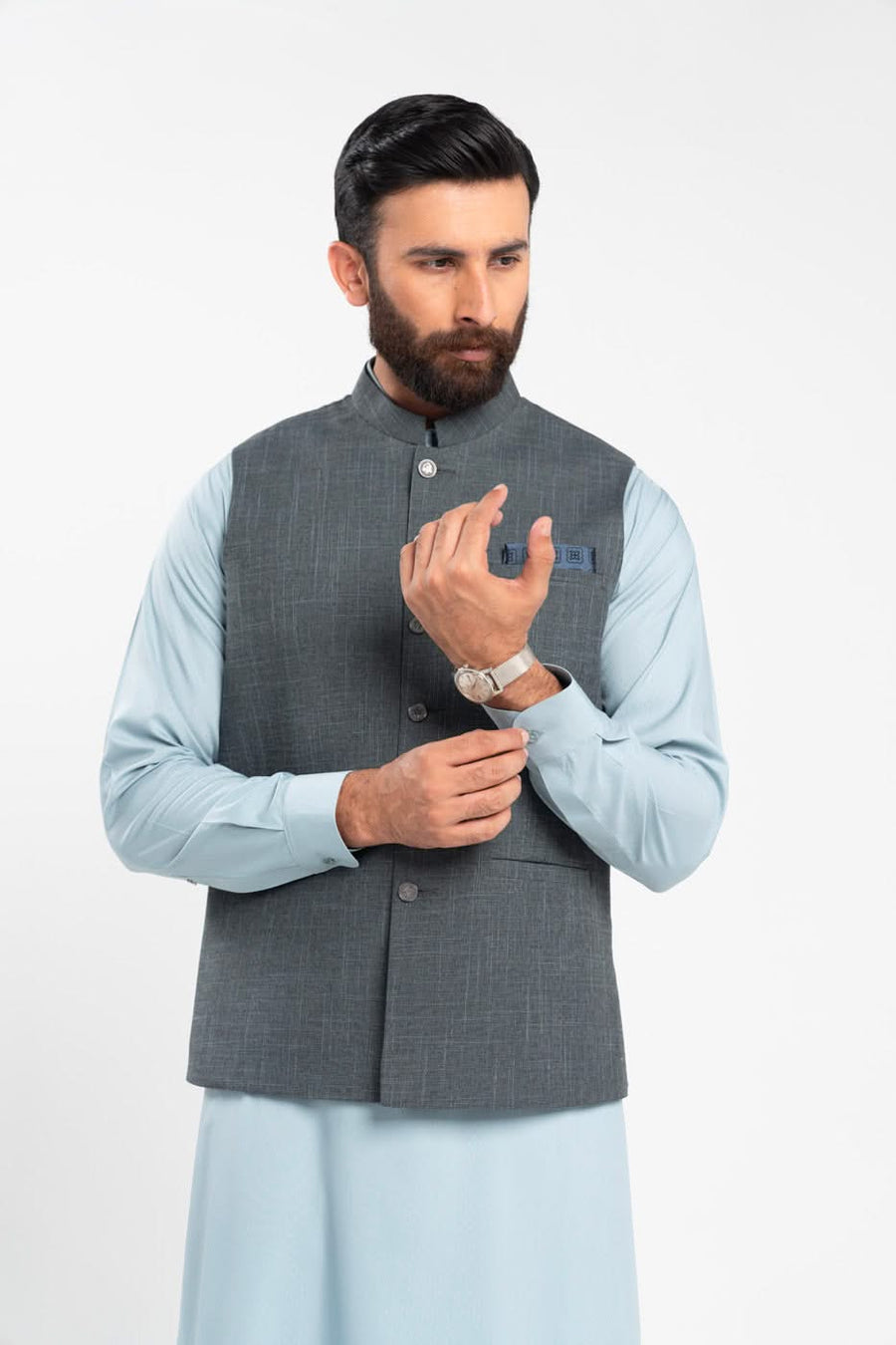 Slate Grey Cashmere 3-Piece Suit | Silk Inlay Waistcoat