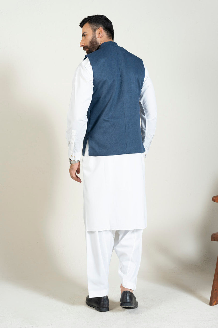 Slate Blue Silk-Wool 3-Piece Kurta Set | Tilla Embroidered Vest
