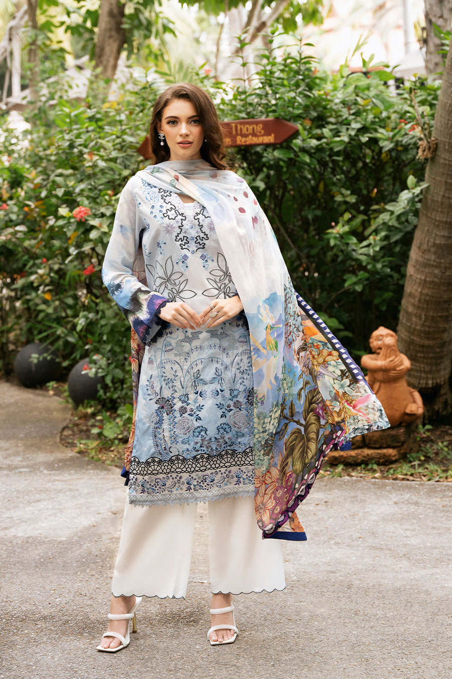 Ice Bloom Embroidered Lawn 3-Piece Suit with Printed Chiffon Dupatta - Pehnaawaa