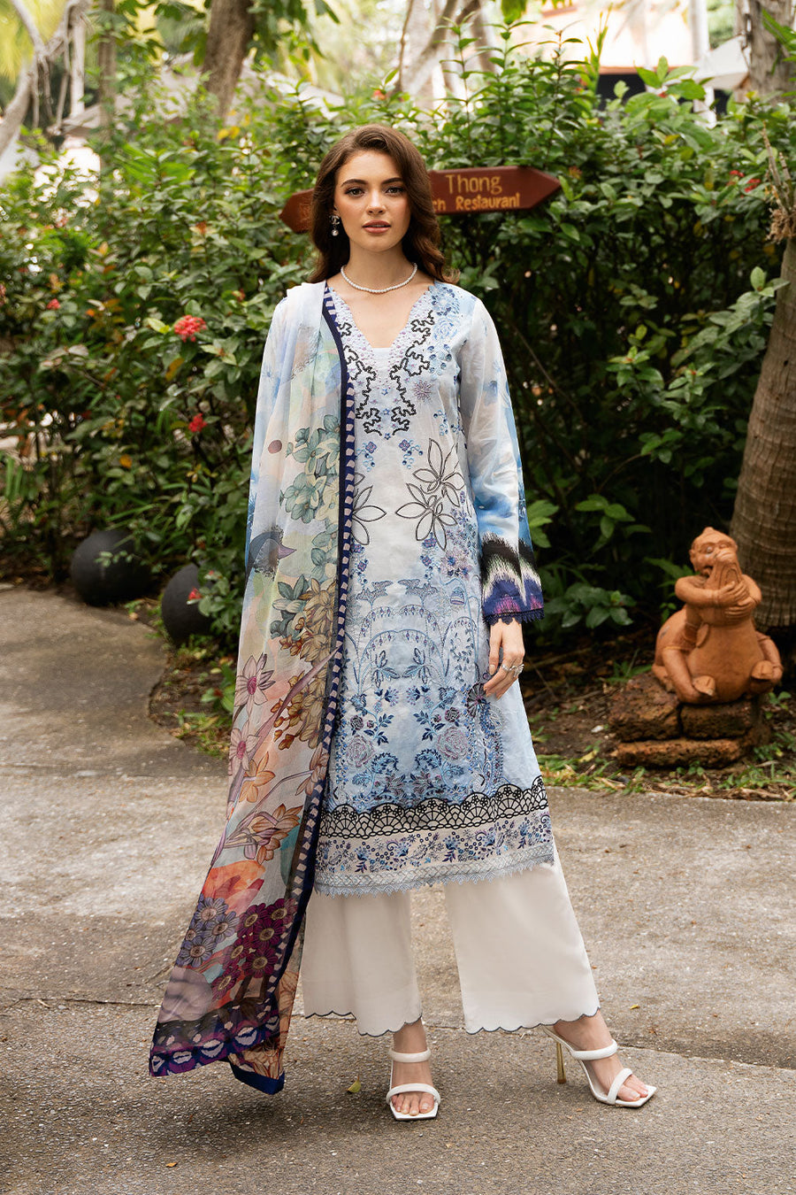 Ice Bloom Embroidered Lawn 3-Piece Suit with Printed Chiffon Dupatta - Pehnaawaa