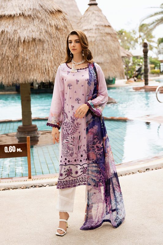 Lavender Mist Embroidered Lawn 3-Piece Suit with Printed Chiffon Dupatta - Pehnaawaa
