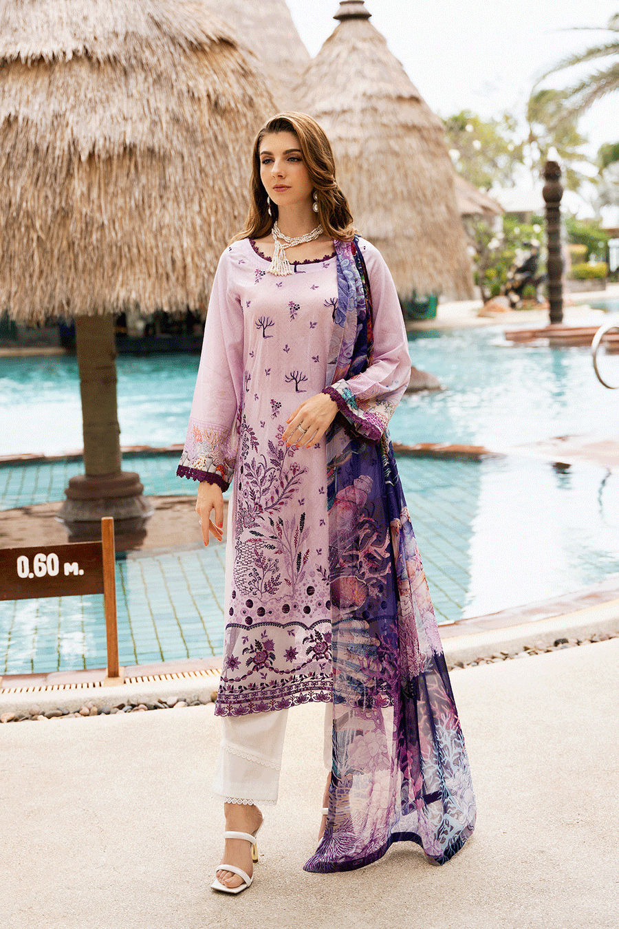 Lavender Mist Embroidered Lawn 3-Piece Suit with Printed Chiffon Dupatta - Pehnaawaa