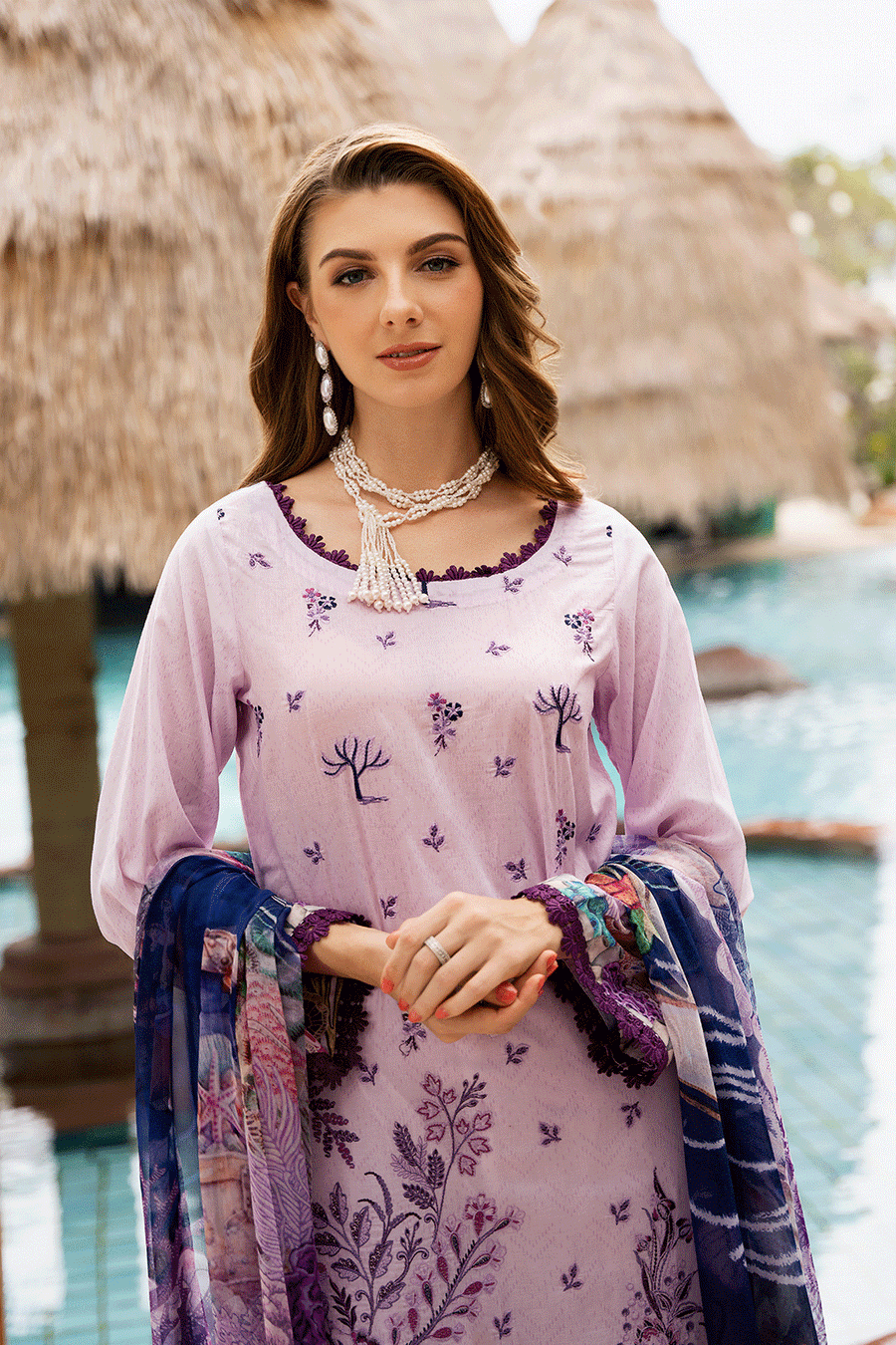 Lavender Mist Embroidered Lawn 3-Piece Suit with Printed Chiffon Dupatta - Pehnaawaa