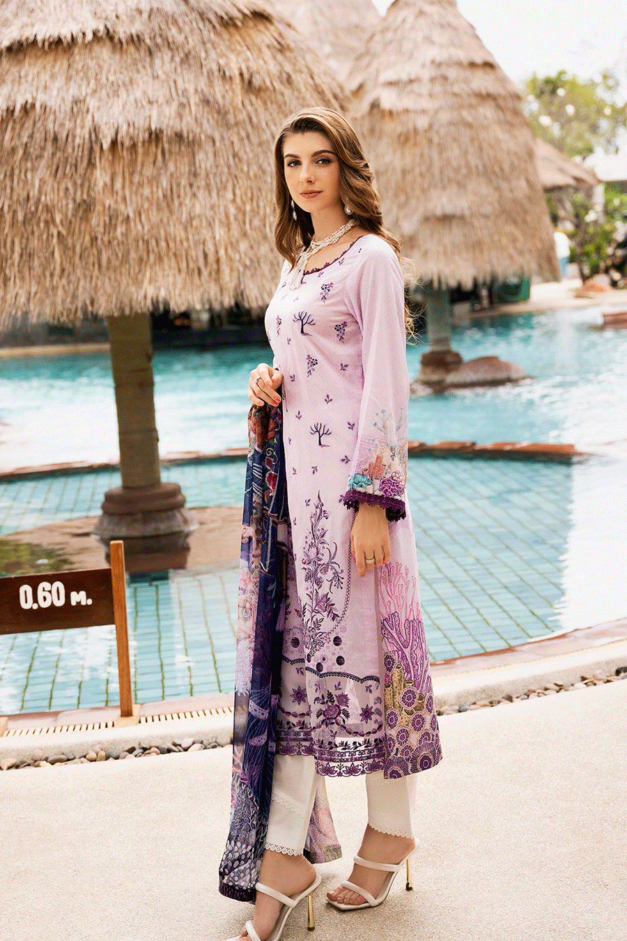 Lavender Mist Embroidered Lawn 3-Piece Suit with Printed Chiffon Dupatta - Pehnaawaa