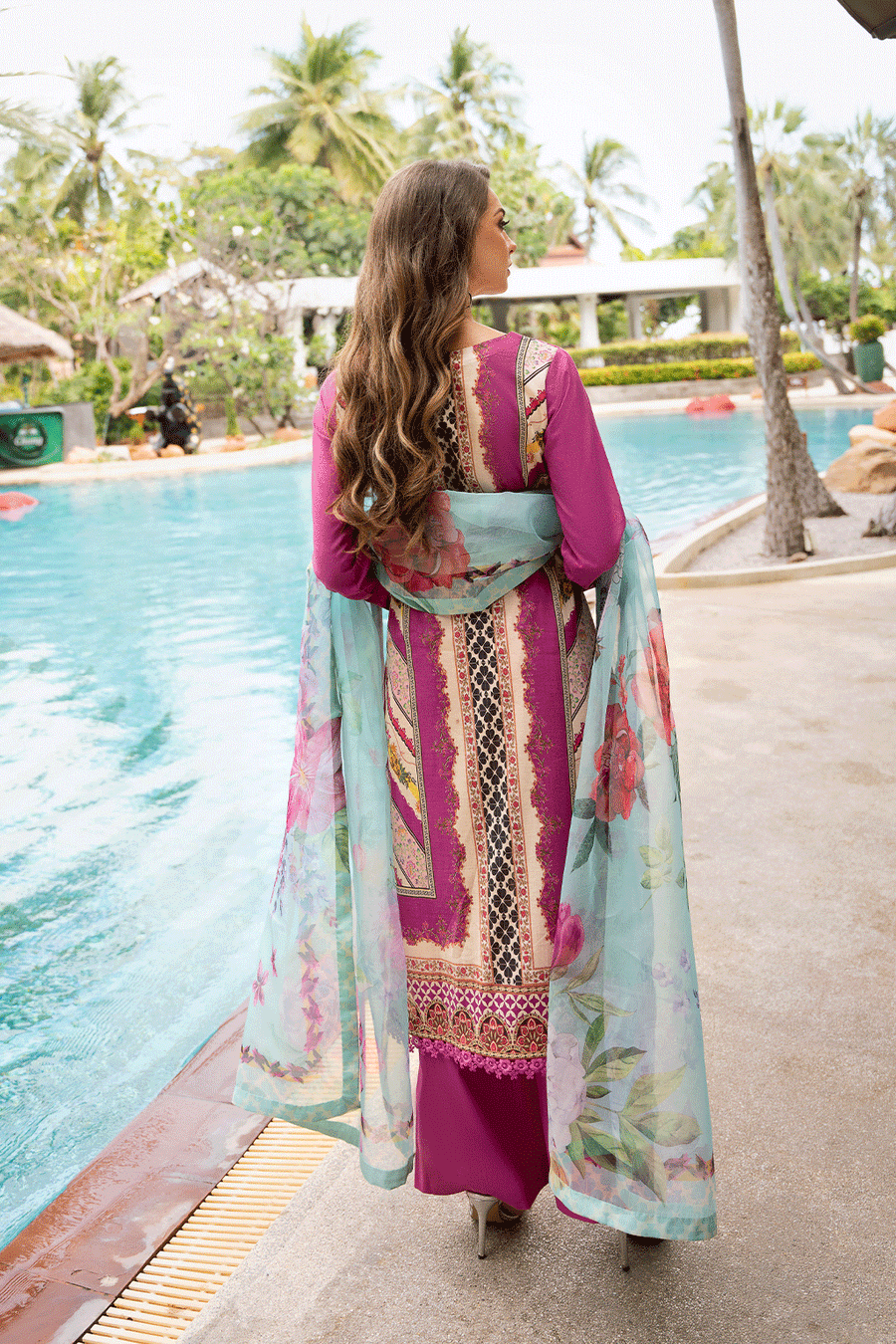 Berry Blossom Embroidered Lawn 3-Piece Suit with Printed Organza Dupatta - Pehnaawaa