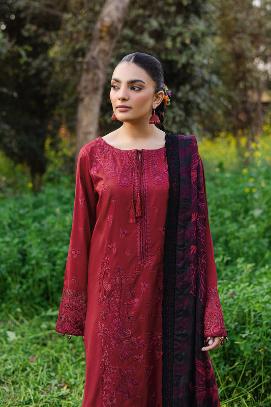 Crimson Royale Embroidered Lawn 3-Piece Suit with Digital Printed Silk Dupatta - Pehnaawaa