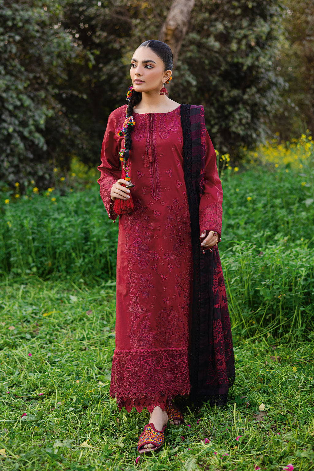 Crimson Royale Embroidered Lawn 3-Piece Suit with Digital Printed Silk Dupatta