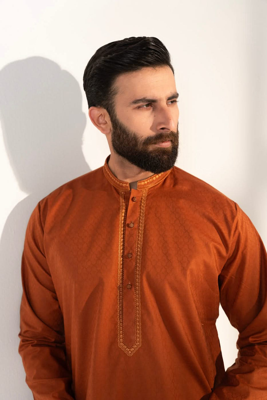 Jacquard Embroidered Kurta Band Collar